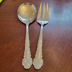 Vintage Reed & Barton Rennesaince Serving Fork & Spoon Set Ornate Floral Design